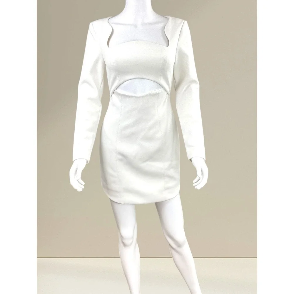 MISHA White Long Sleeve Cutout Square‎ Neck Mini Dress Size US 2